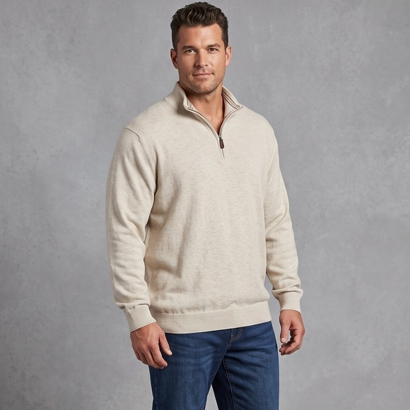 Roundtree & Yorke Other - Roundtree & Yorke Mens XXL Beige Sweater 1/4 Zip Pullover Cotton Blend Heather